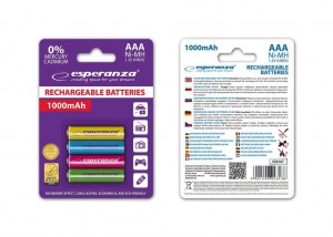 Esperanza Akumulatorki AAA 1000mAh 4szt. mix kolorów