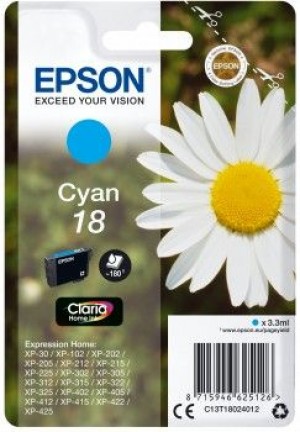 Epson C13T18024012 Tusz T1802 cyan 3,3 ml XP-102/202/205/302/305/402/405/405WH