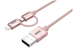 Unitek Kabel Y-C4031RG USB - microUSB + lightning, Rose Gold 1m