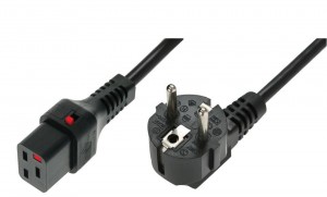 Assmann Kabel połączeniowy zasilający blokada IEC LOCK 3x1,5mm2 Schuko kątowy/C19 prosty M/Ż 2m Czarny