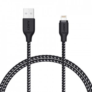 AUKEY CB-AL1 Black nylonowy kabel Quick Charge Lightning-USB | 1.2m | certyfikat MFi Apple