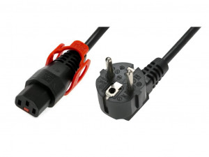 Assmann Kabel połączeniowy zasilający blokada IEC LOCK+ 3x1mm2 Schuko kątowy/C13 prosty M/Ż 2m Czarny