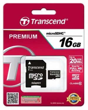 Transcend TS16GUSDHC10 karta pamięci Micro SDHC 16GB Class 10 +Adapter (20MB/s / Full HD)