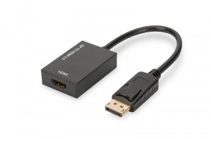 Assmann Kabel adapter DisplayPort z zatrzaskiem 1080p 60Hz FHD Typ DP/HDMI A M/Ż 0,2m Czarny