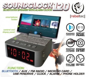 rebeltec Głośnik przenośny Bluetooth SoundClock 120, srebrny, z funkcją radiobudzika