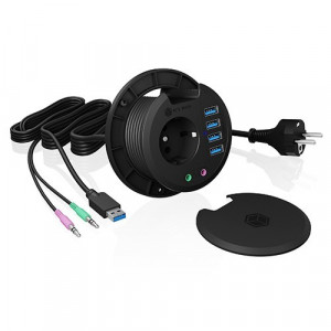 RaidSonic Technology Hub biurkowy IB-HUB1430 80 mm, 4x USB 3.0 Type-A, Audio in /out, kontakt 220V
