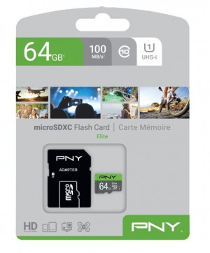 PNY Technologies Karta pamięci MicroSDXC Elite 64GB P-SDUX64U185GW-GE