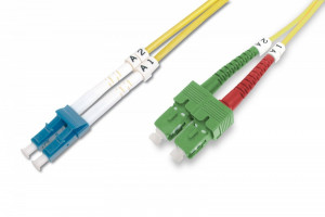 Digitus Światłowodowy kabel krosowy (patch cord) jednomodowy SC APC/LC dplx, SM 9/125, OS2, LSOH, 2m, żółty