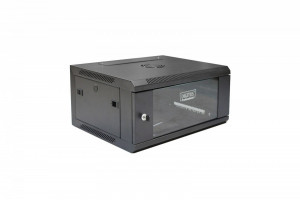 Digitus Szafa krosowa wisząca 19 cali 4U rack 600x450, drzwi szyba, niedzielona, złożona, nośność 60kg Czarna