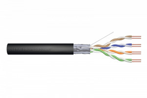 Digitus Kabel teleinformatyczny instalacyjny zewnętrzny żelowany kat.6, F/UTP, Fca, drut, AWG 23/1, PE, 305m, szpula Czarny