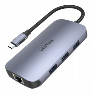 Unitek HUB USB-C 9w1, USB-C, HDMI 2.0, RJ45, PD 100W, czytnik SD, D1071A