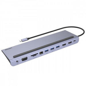 Unitek HUB USB-C 11w1 USB-C, RJ45, PD 100W, 2x HDMI, VGA, SD, D1022B