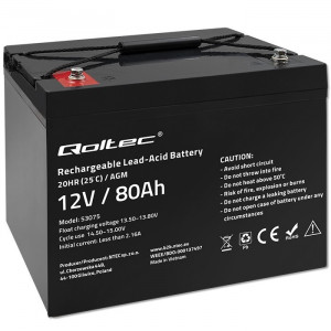 Qoltec Akumulator AGM | 12V | 80Ah