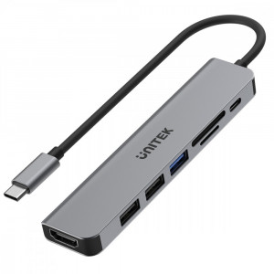 Unitek HUB USB-C 7w1 Aluminium PD 100W , 5 Gbps , HDMI 4K