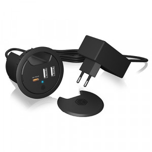 RaidSonic Technology IB-HUB1407 3 Port ładowarka do biurka, 2x USB-A, 1x USB-C, otwór 60mm