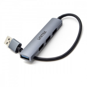 Unitek Hub USB-A, 3x USB-A 2.0, 1x USB-A 5 Gbps Aluminiowy