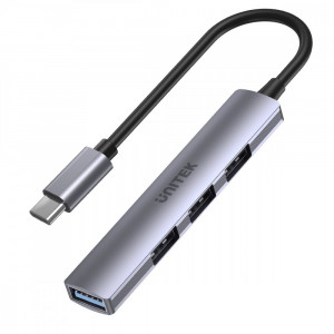 Unitek HUB USB-C, 3x USB-A 2.0 1x USB-A 5 Gbps Aluminiowy