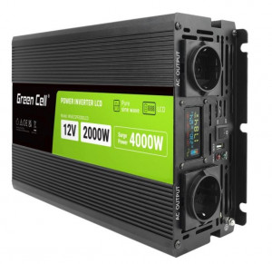 Green Cell Przetwornica LCD 12V 2000W/4000W Czysty sinus z wyświetlaczem