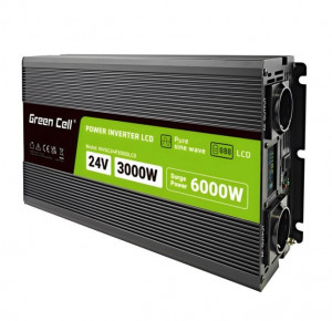 Green Cell Przetwornica LCD 24V 3000W/6000W Czysty sinus z wyświetlaczem