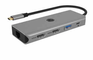 RaidSonic Technology Stacja dokująca IB-DK4012-CPD 9w1, 2x HDMI, 4K60Hz, 3xUSB, 100W PD,LAN, Czytnik kart
