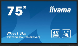 iiyama Monitor 75 cali ProLite TE7512MIS-B3AG,INFRARED,40pkt,IPS,4K, 24/7, 7H, WiFi,VGA, HDMI, USB-c, Bluetooth,metal,8ms, vesa, głośniki 2 x 16W