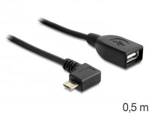 DeLOCK Kabel USB MICRO(M) kątowy prawo->USB-A(F) 2.0 0.5M OTG czarny