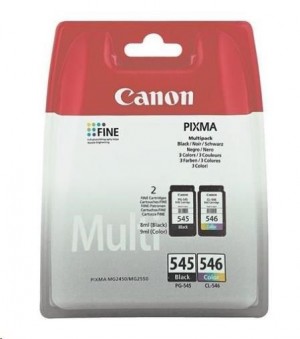 Canon Tintenbehälter PG-545 / CL-546 - 2er Pack - Schwarz, Farbe (Cyan, Magenta, Gelb) Dieses Multipack enthält eine 8 ml Patrone mit schwarzer Tinte und eine 8 ml Farbpatrone und bietet 